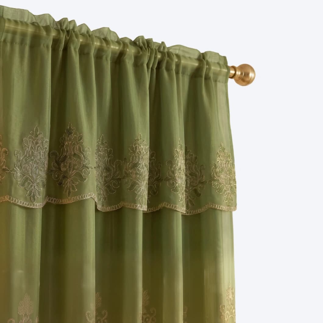 Embroidery Doli Sheer Rod Pocket Curtains 52x84 Sage (4 Panels)