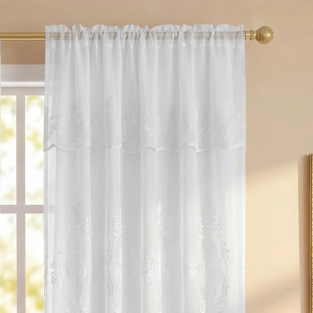Embroidery Doli Sheer Rod Pocket Curtains 52x84 White (4 Panels)