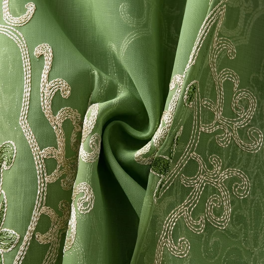 Embroidery Doli Sheer Rod Pocket Curtains 52x84 Sage (4 Panels)