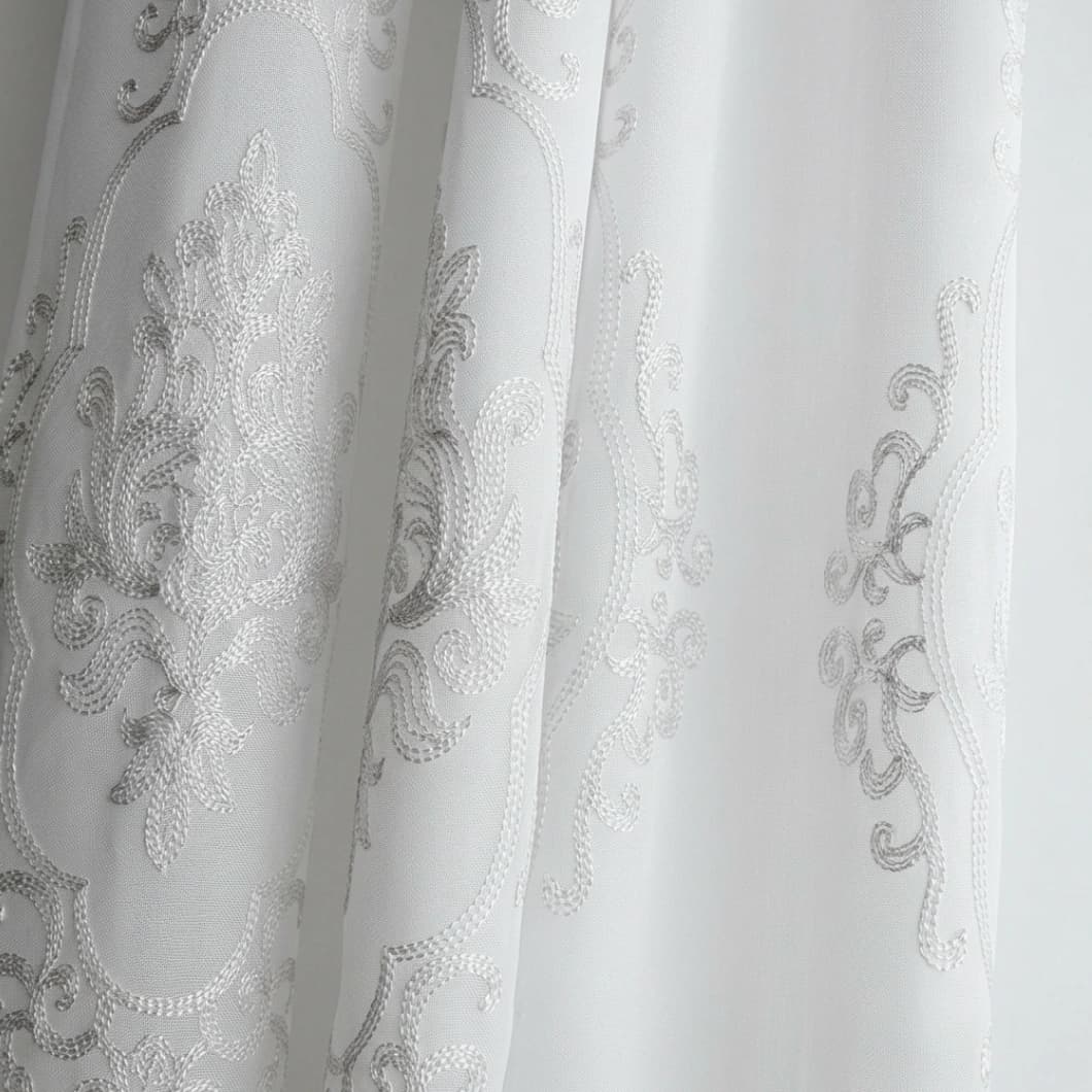 Embroidery Doli Sheer Rod Pocket Curtains 52x84 White (4 Panels)
