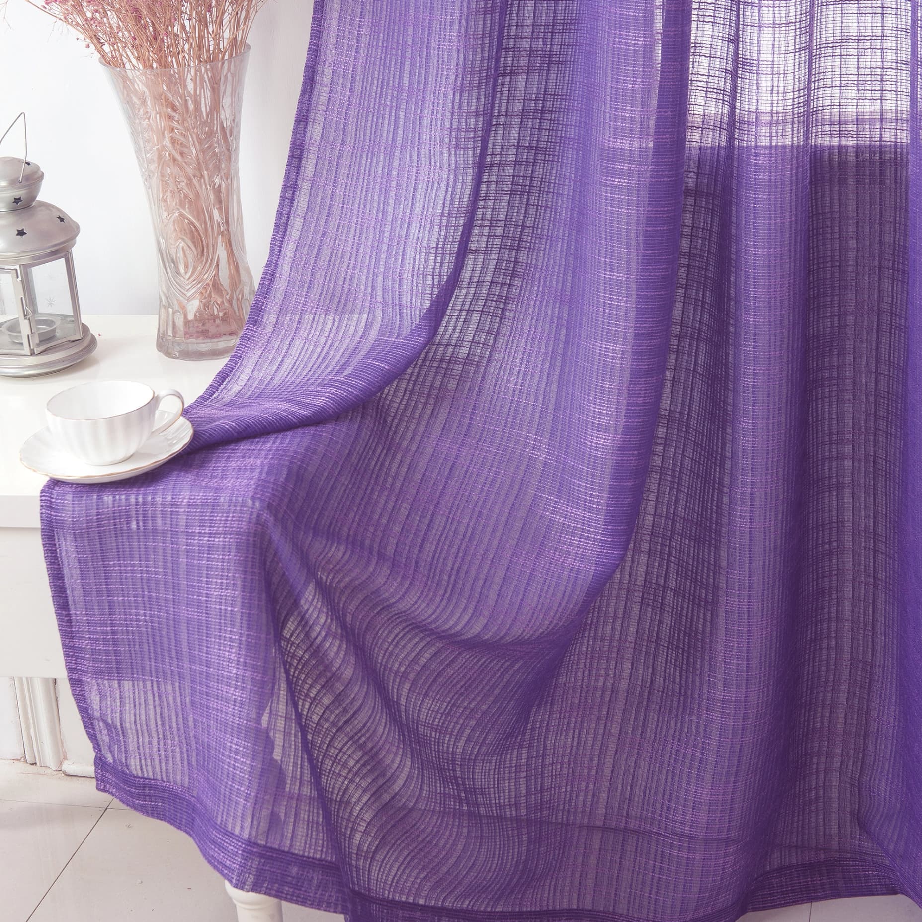 Bohemian Bamboo Gauze Semi Sheer Curtains 52x95 Grommet Violet (1 pair)