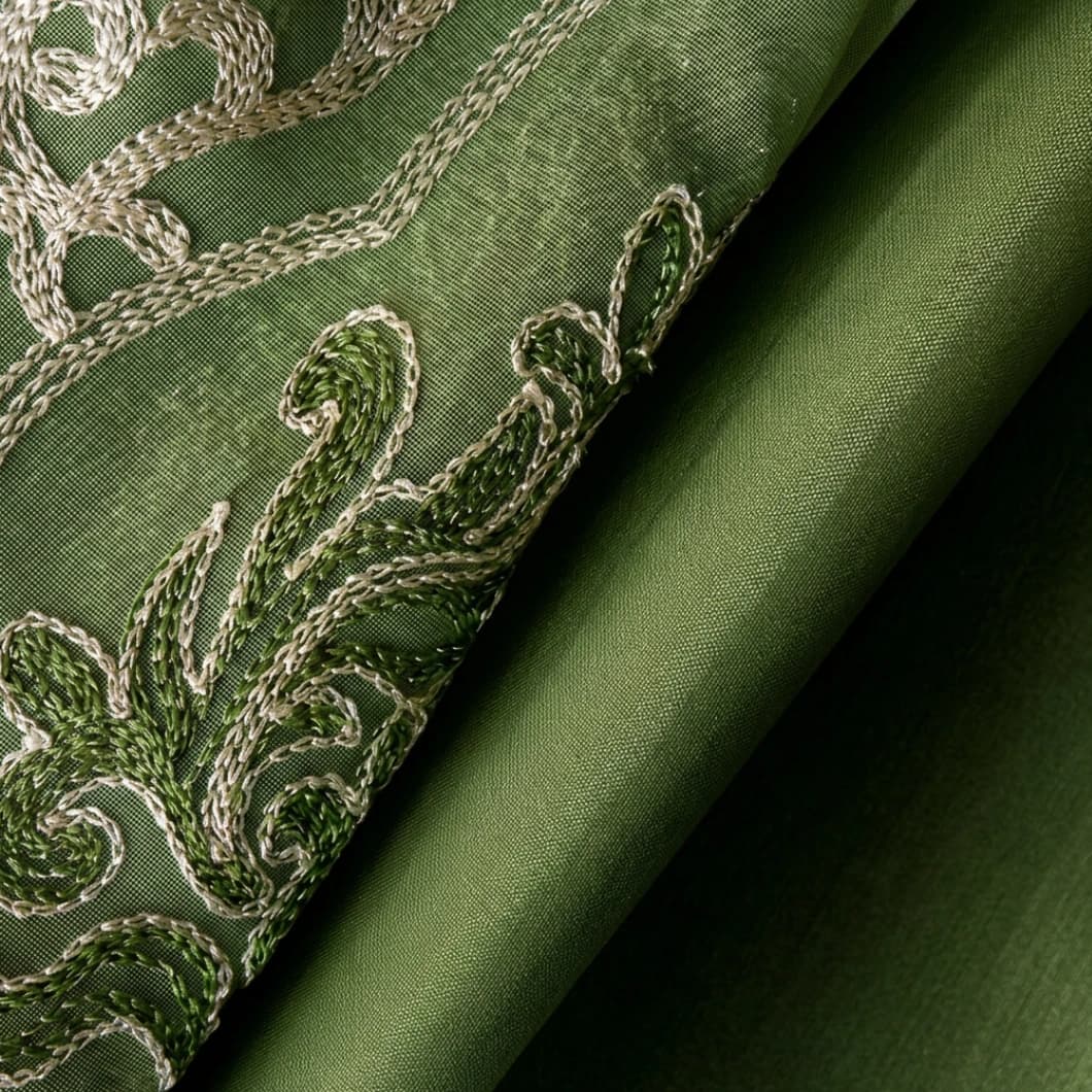 Embroidery Doli Sheer Rod Pocket Curtains 52x84 Sage (4 Panels)