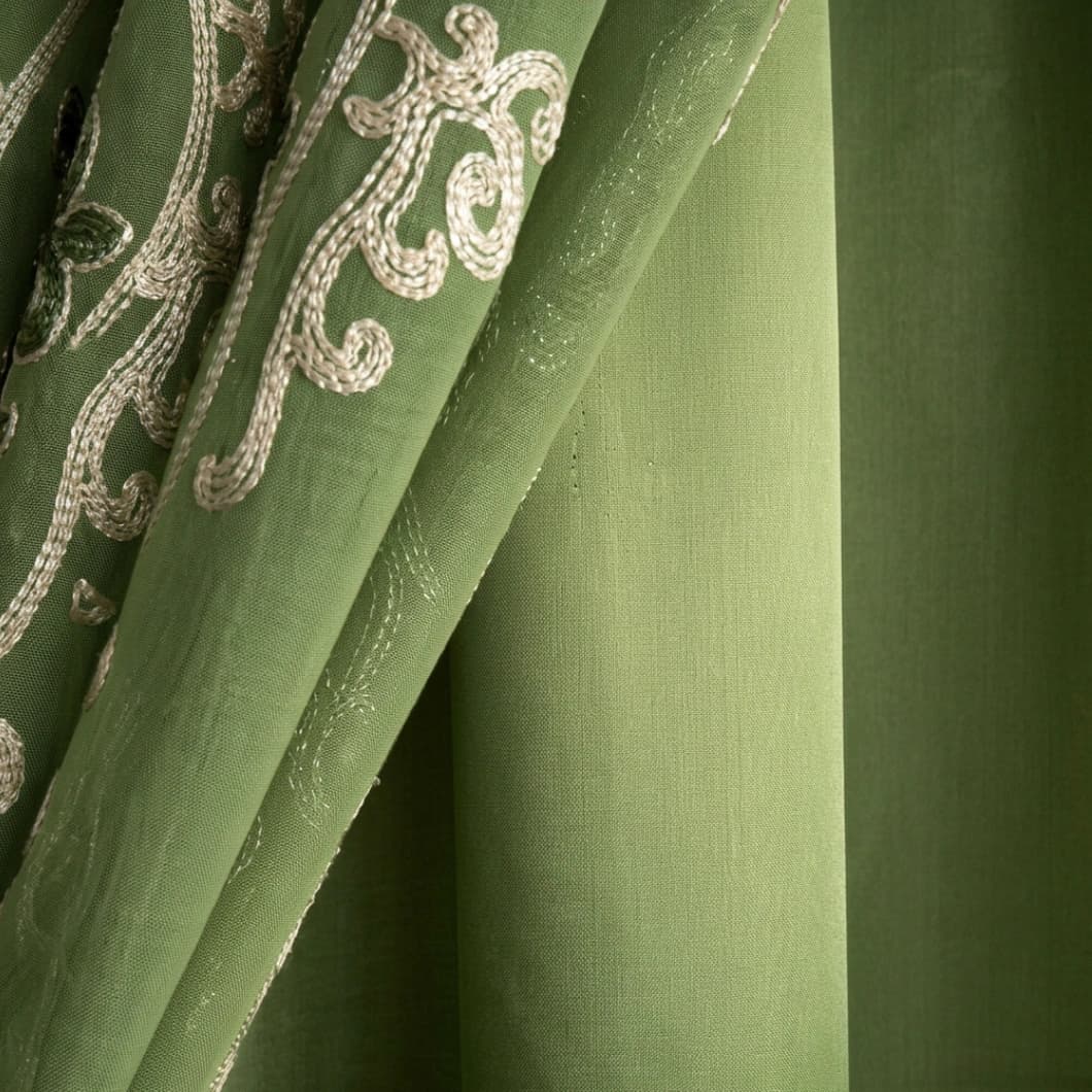 Embroidery Doli Sheer Rod Pocket Curtains 52x84 Sage (4 Panels)