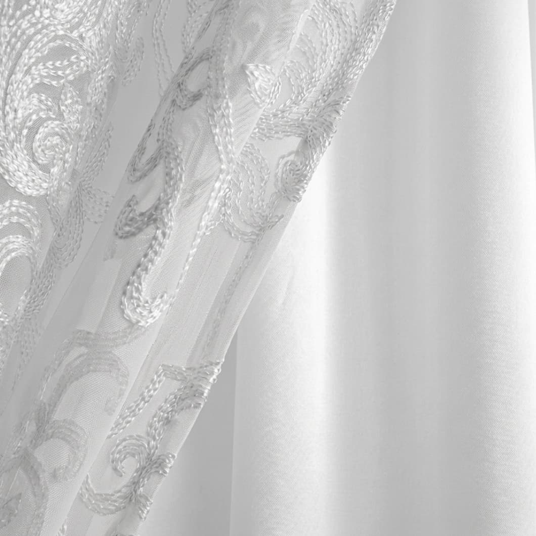 Embroidery Doli Sheer Rod Pocket Curtains 52x84 White (4 Panels)