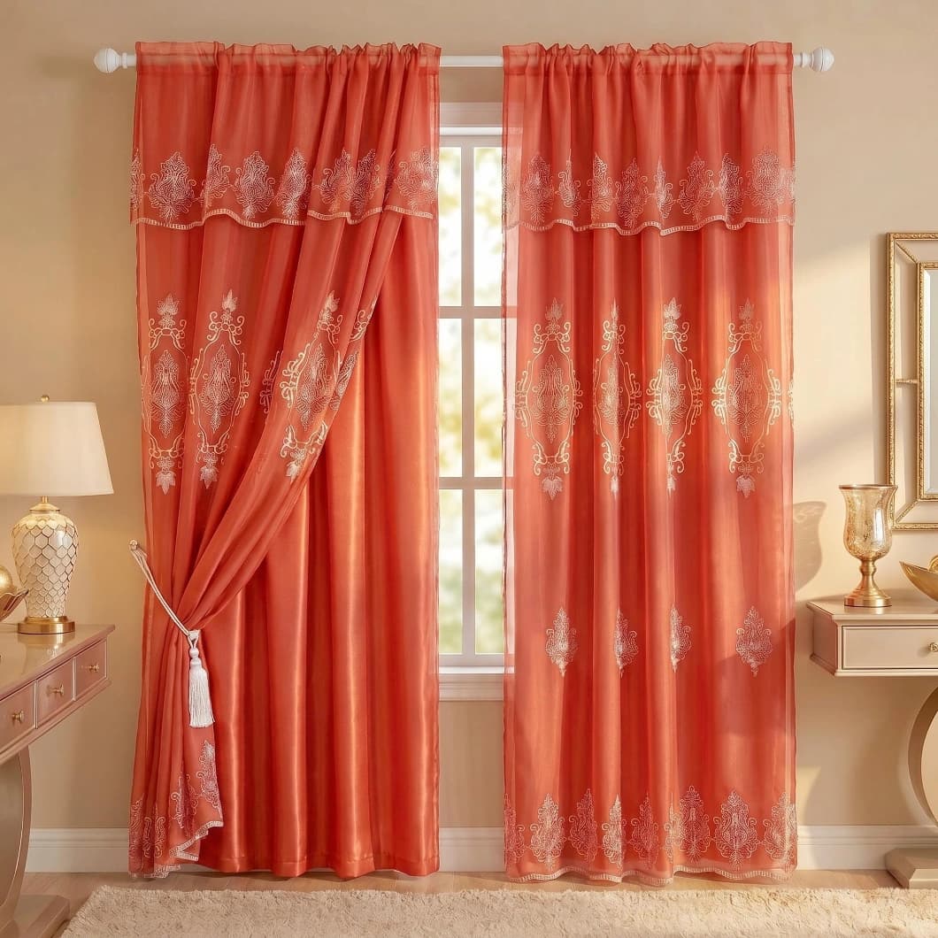 Embroidery Doli Sheer Rod Pocket Curtains 52x84 Terra (4 Panels)