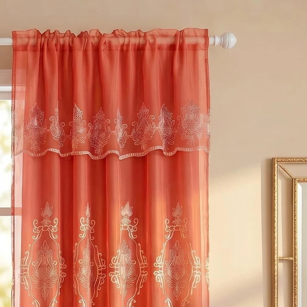 Embroidery Doli Sheer Rod Pocket Curtains 52x84 Terra (4 Panels)