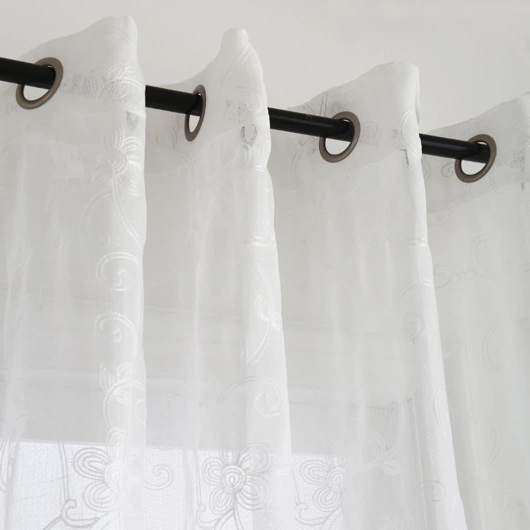 Elegant Embroidery Faux Linen Grommet Curtains 52x90 White (4 Panels)