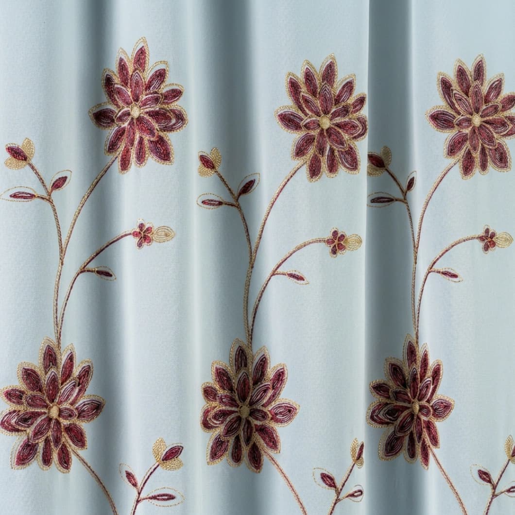 Embroidery Doli Sheer Rod Pocket Decorative Curtains 52x84 Inch Burgundy (4 Panels)