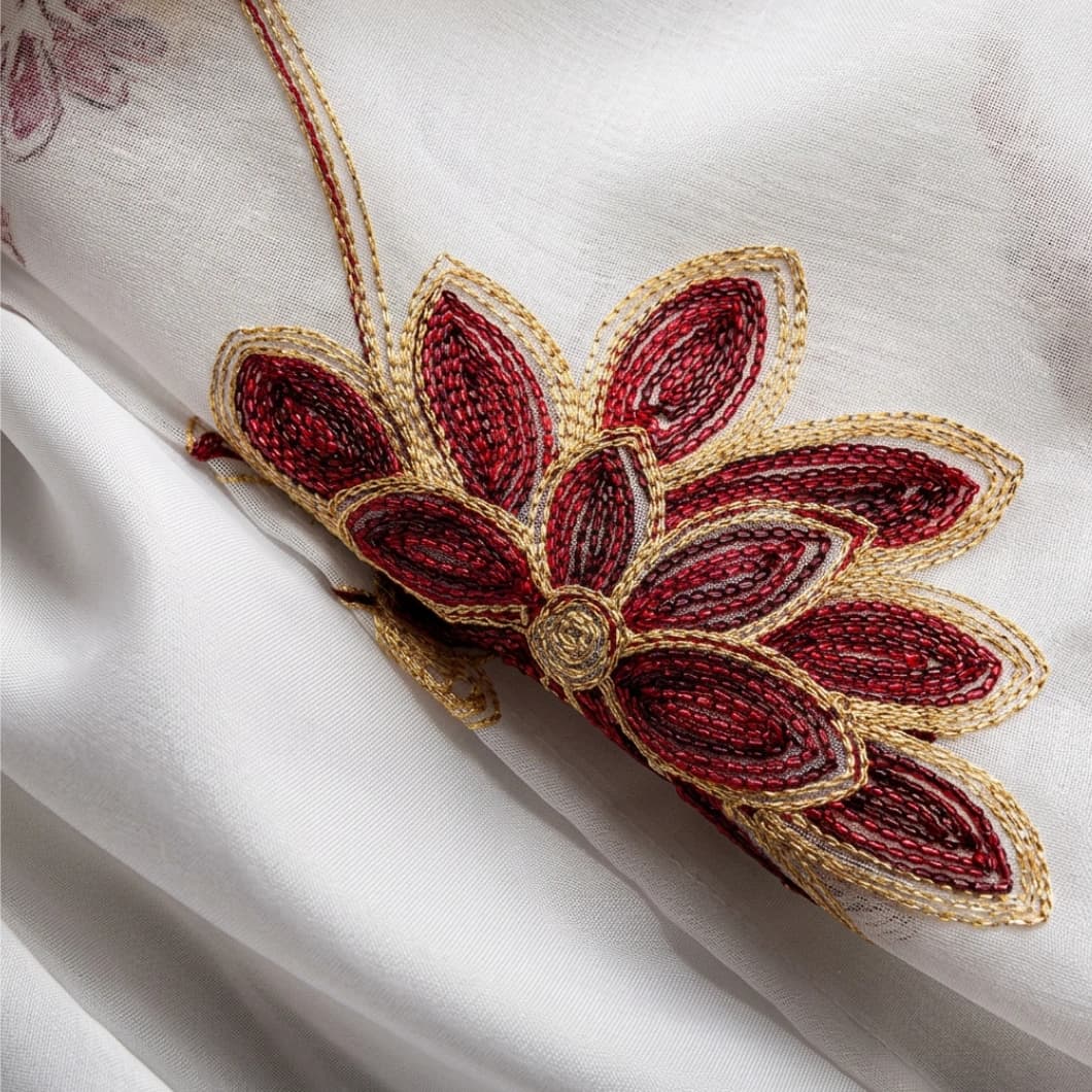 Embroidery Doli Sheer Rod Pocket Decorative Curtains 52x84 Inch Burgundy (4 Panels)