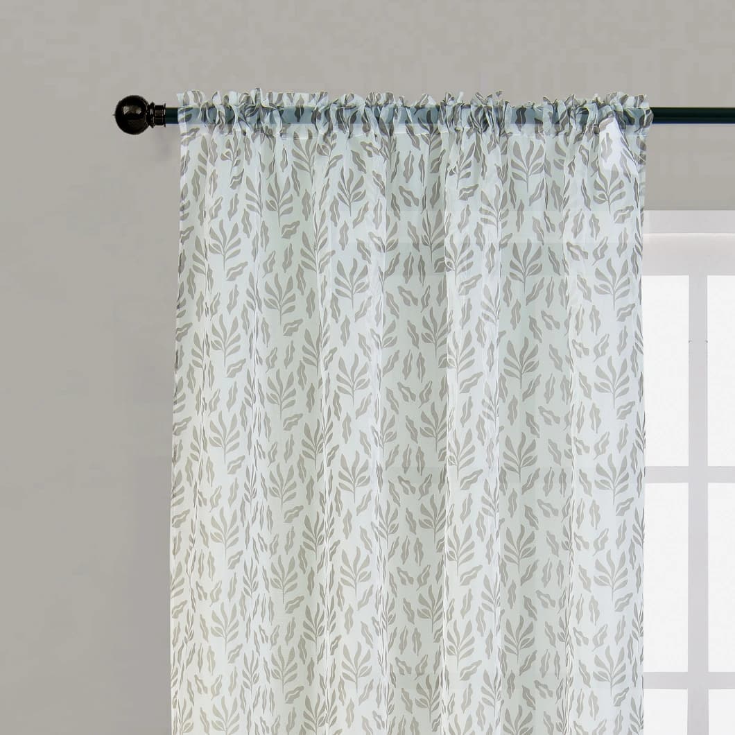 Teflon Printed Sheer Curtains 52x84 Rod Pocket Taupe (4 Panels)