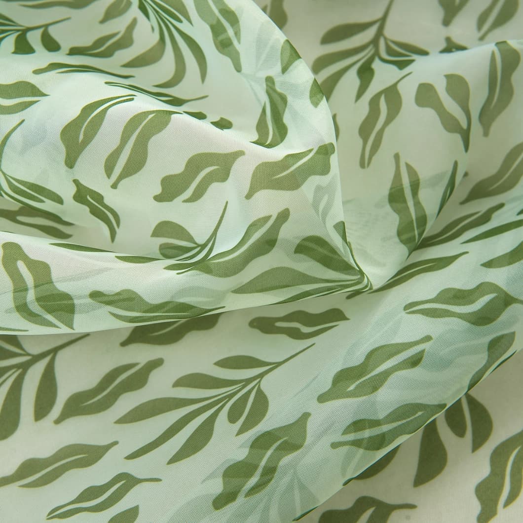 Teflon Printed Sheer Curtains 52x84 Rod Pocket Green (4 Panels)