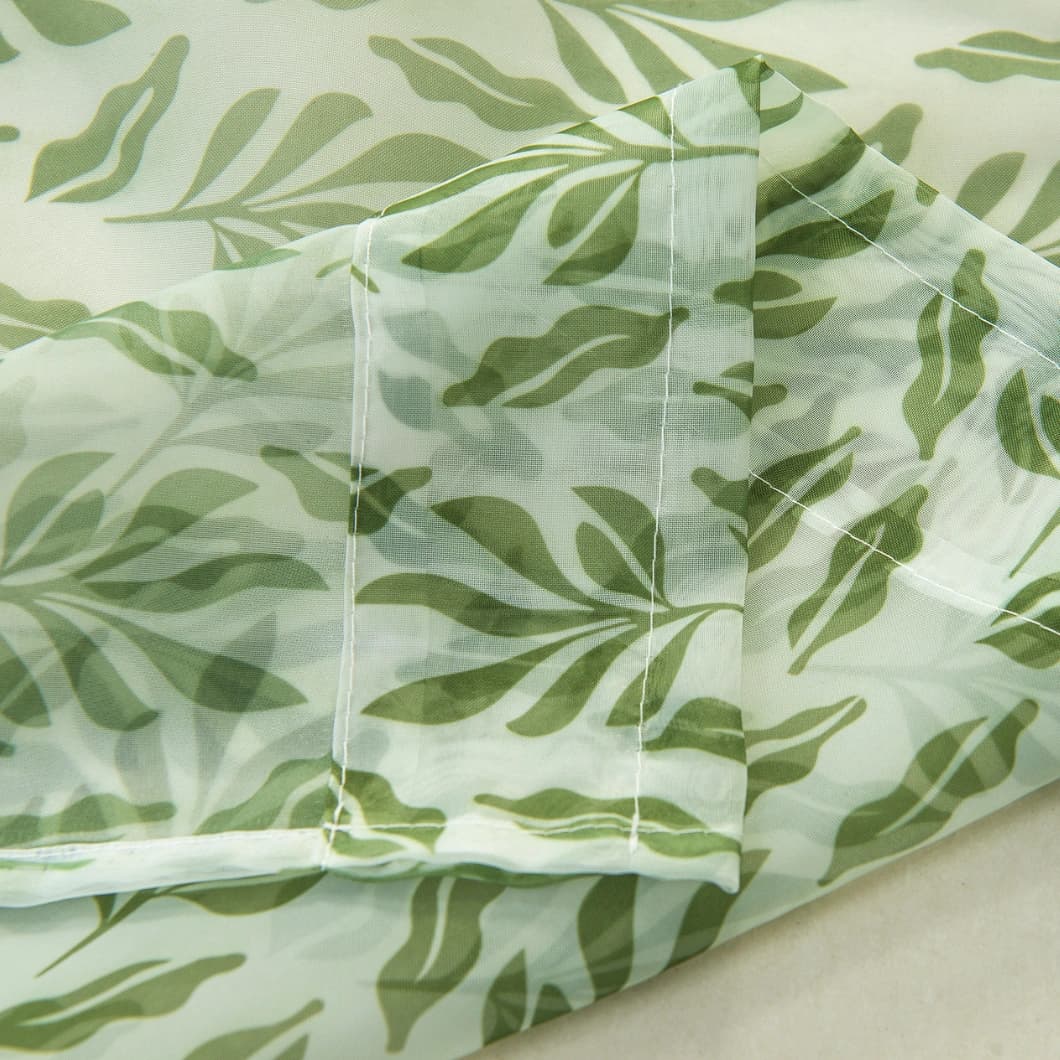 Teflon Printed Sheer Curtains 52x84 Rod Pocket Green (4 Panels)