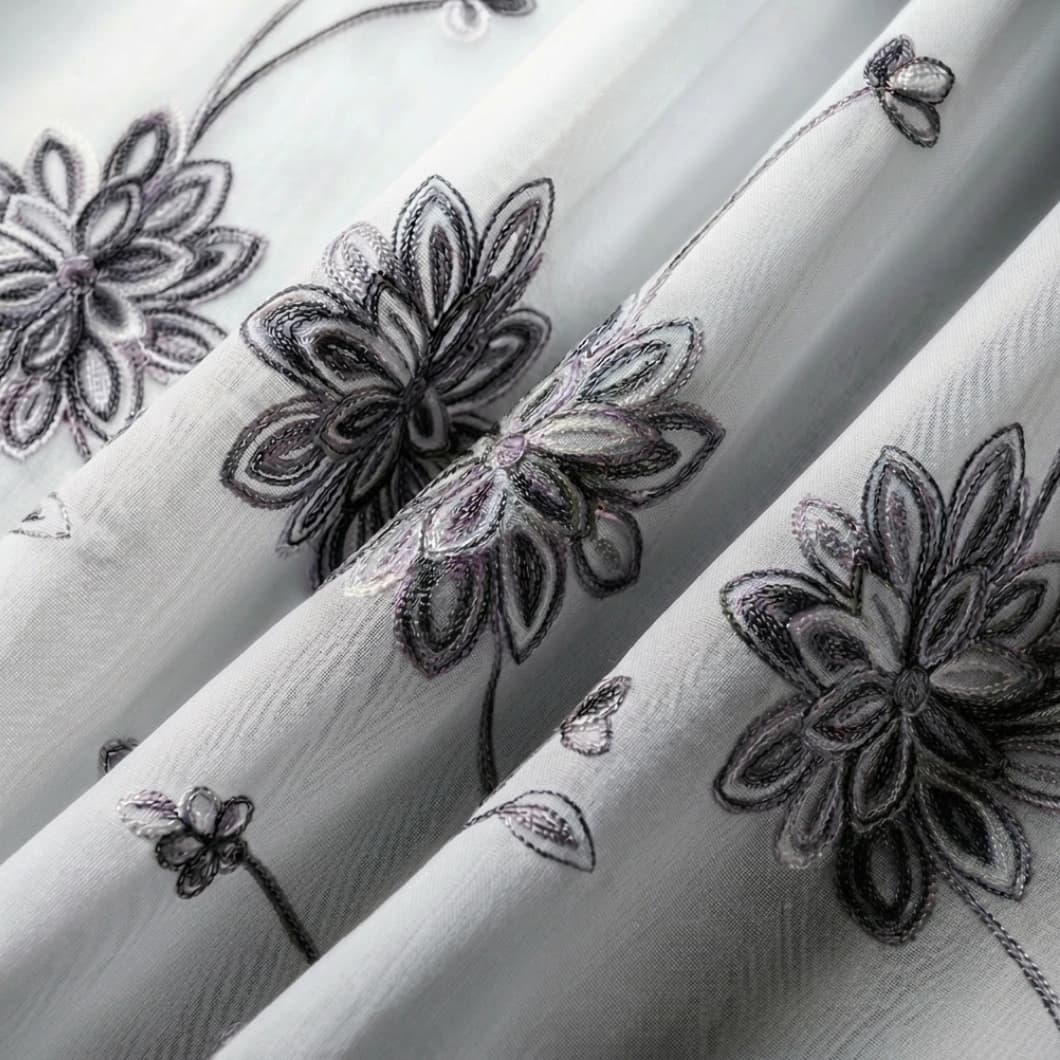 Embroidery Doli Sheer Rod Pocket Decorative Curtains 52x84 Inch 4 Panels