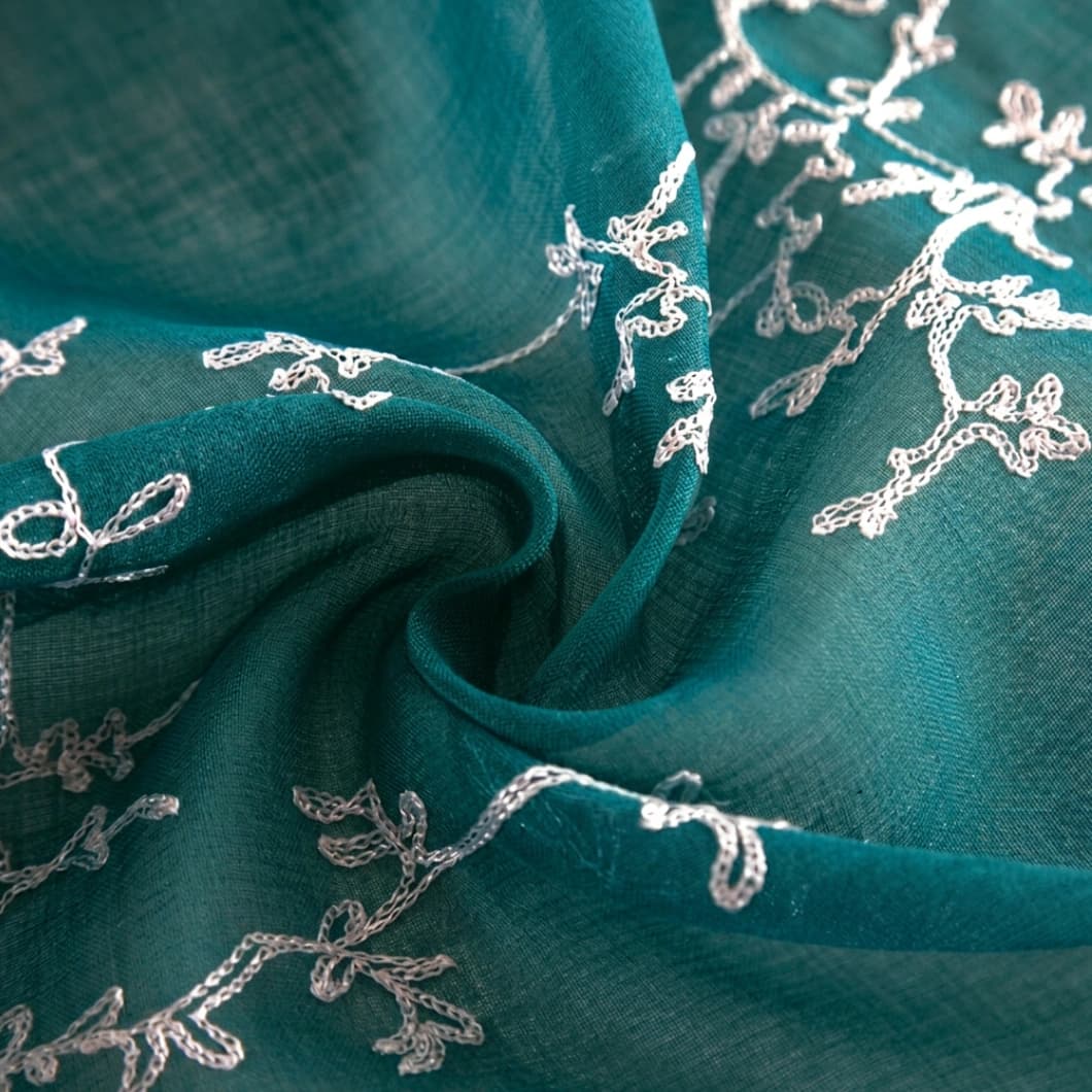Embroidery Sheer Grommet Decorative Curtains 34x95 Inch Teal- 4 Panels