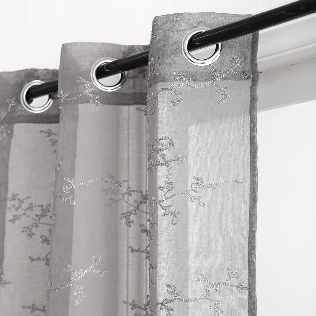 Embroidery Sheer Grommet Decorative Curtains 34x95 Inch Charcoal- (4 Panels)
