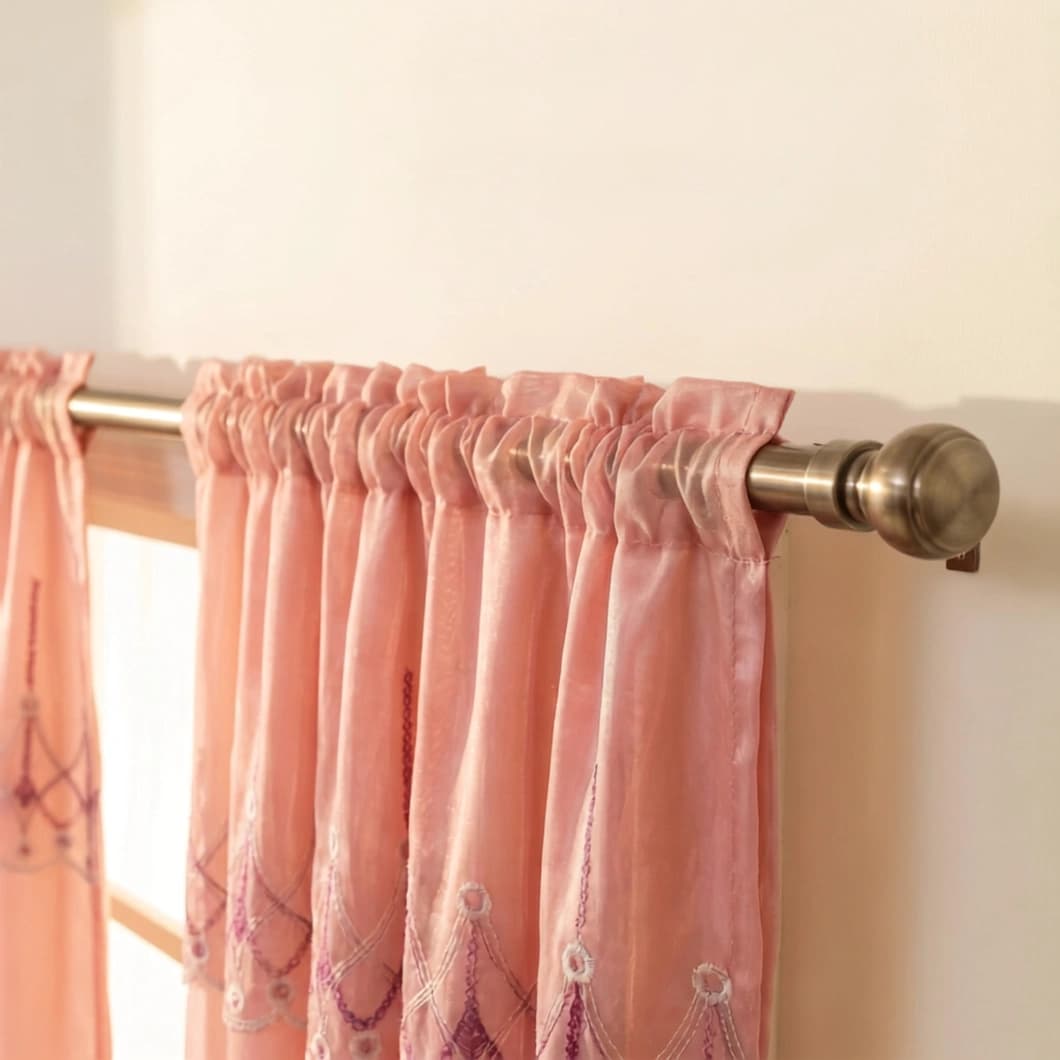 Embroidery Decorative Rod Pocket Semi Sheer Curtains 52x84 Inch Blush 4 Panels
