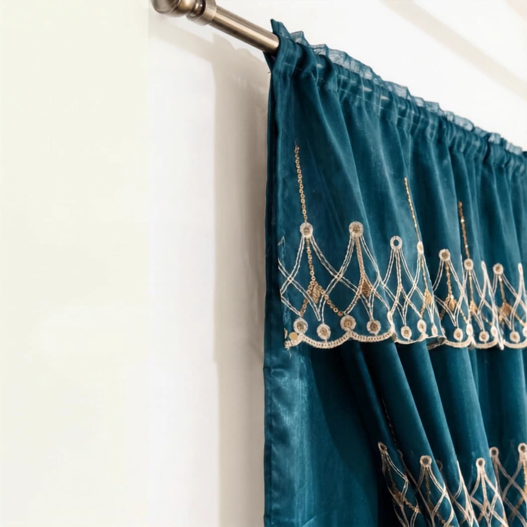 Embroidery Decorative Rod Pocket Semi Sheer Curtains 52x84 Inch – Teal 4 Panel