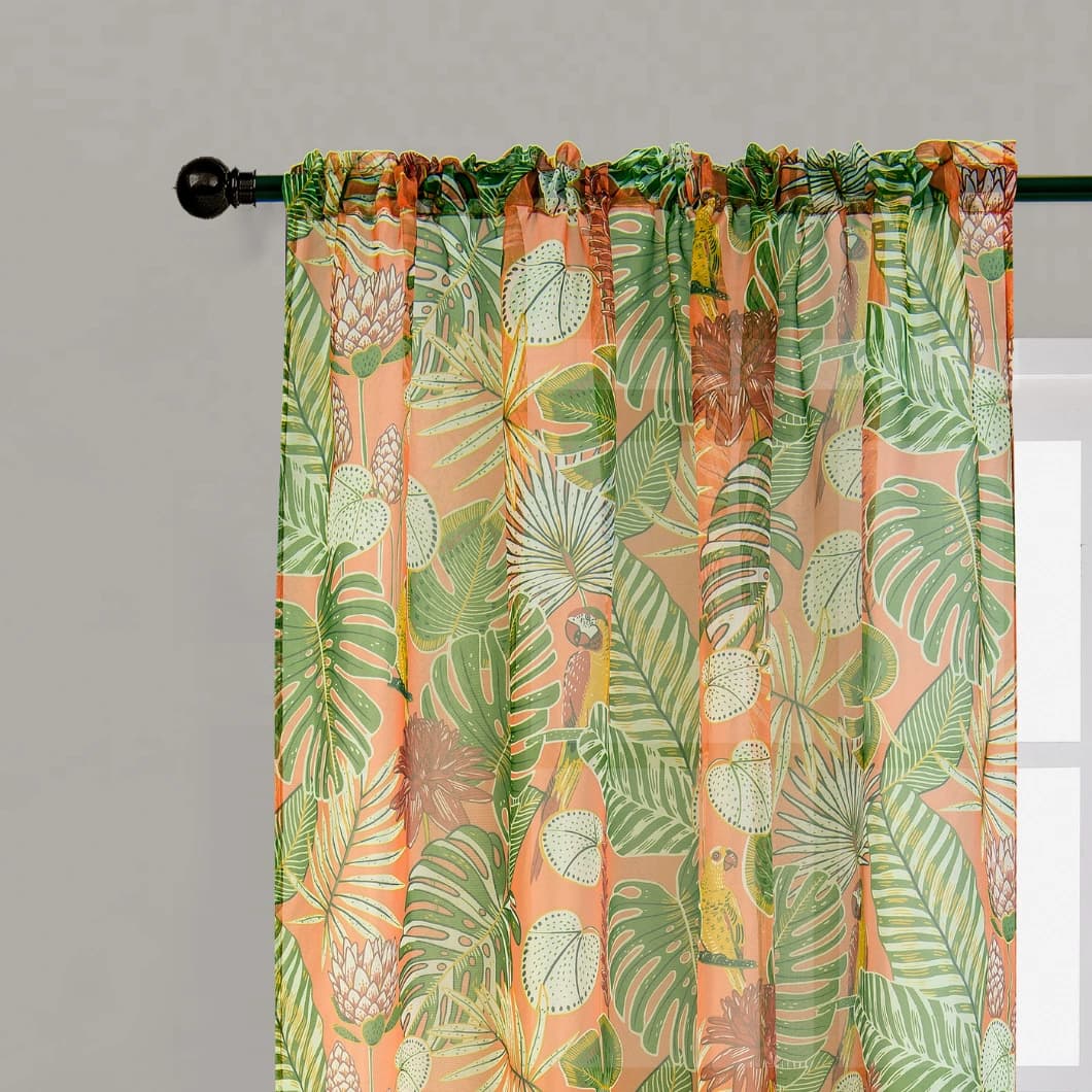 Voile Sheer Rod Pocket Kitchen Curtain 52x63 Peach (4 Panels)