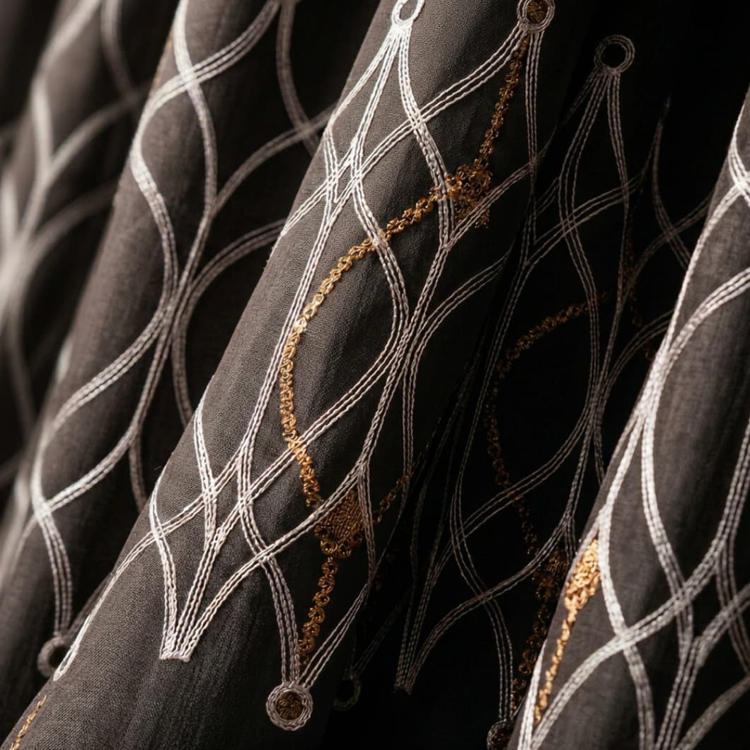 Embroidery Decorative Rod Pocket Semi Sheer Curtains 52x84 Inch Brown 4 Panels