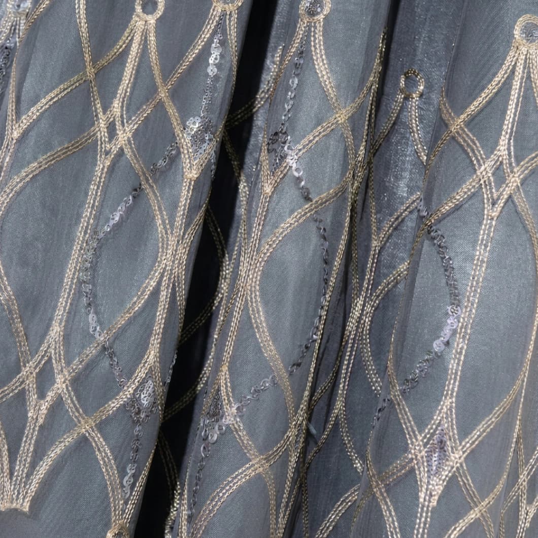 Embroidery Decorative Rod Pocket Semi Sheer Curtains 52x84 Inch Grey 4 Panels