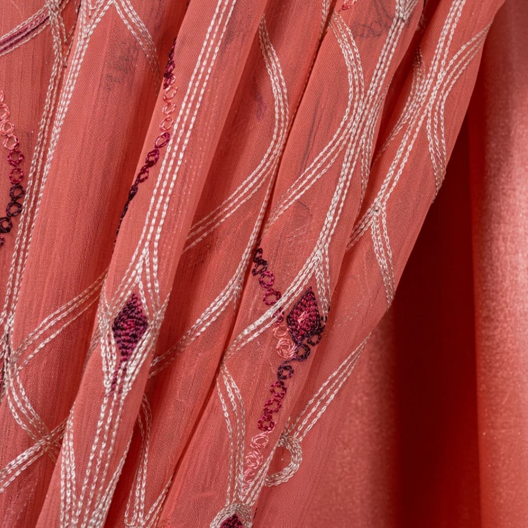 Embroidery Decorative Rod Pocket Semi Sheer Curtains 52x84 Inch Blush 4 Panels