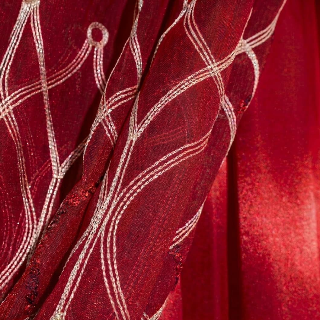 Embroidery Decorative Rod Pocket Semi Sheer Curtains 52x84 Inch Burgundy 4 Panels