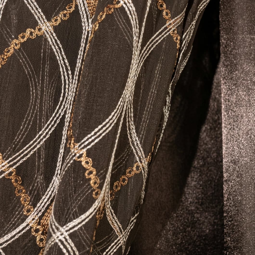 Embroidery Decorative Rod Pocket Semi Sheer Curtains 52x84 Inch Brown 4 Panels