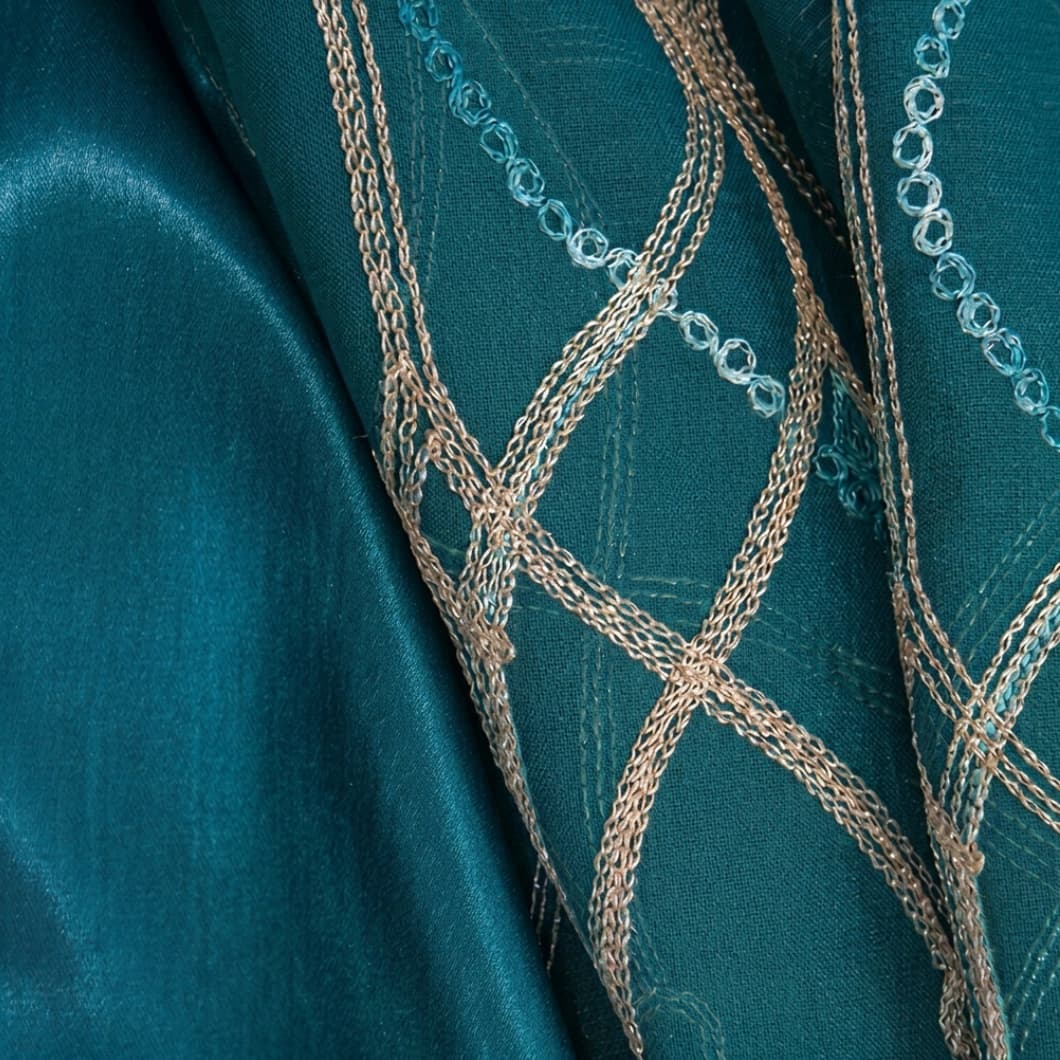 Embroidery Decorative Rod Pocket Semi Sheer Curtains 52x84 Inch – Teal 4 Panel