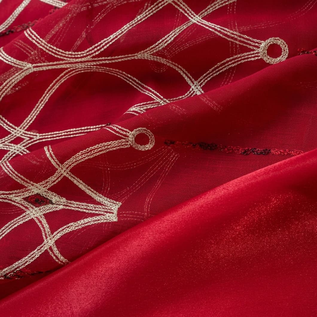 Embroidery Decorative Rod Pocket Semi Sheer Curtains 52x84 Inch Burgundy 4 Panels
