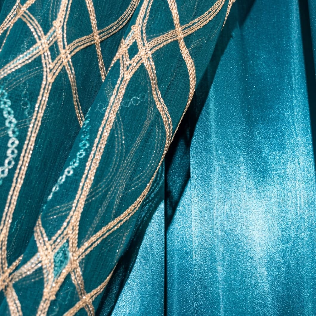 Embroidery Decorative Rod Pocket Semi Sheer Curtains 52x84 Inch – Teal 4 Panel