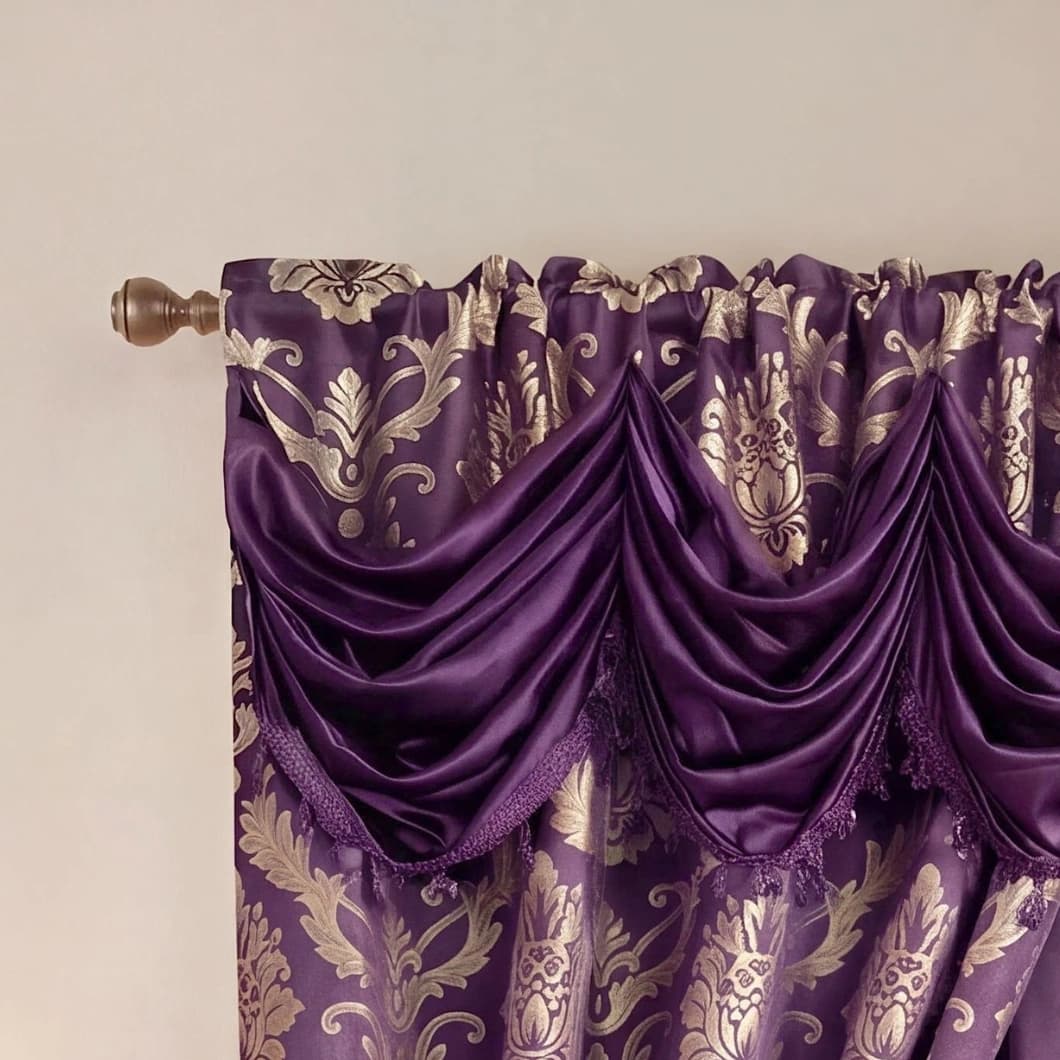 Double Layer Jacquard Blackout Curtains with Waterfall Valance 52x63 Inch – Violet (1 Pair)