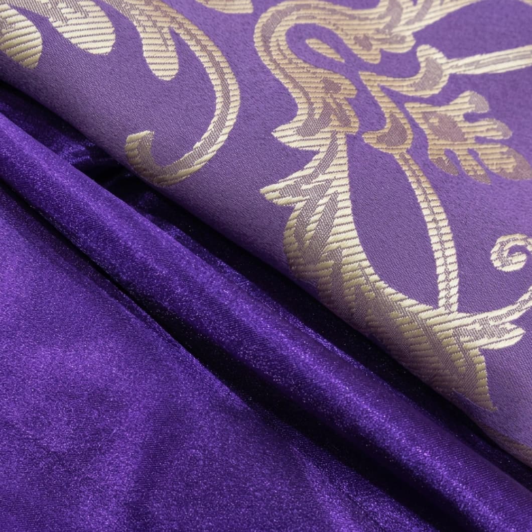 Double Layer Jacquard Blackout Curtains with Waterfall Valance 52x63 Inch – Violet (1 Pair)
