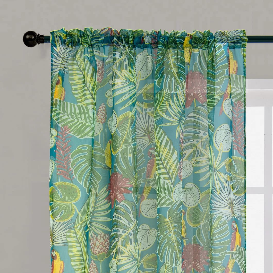 Voile Sheer Rod Pocket Kitchen Curtain 52x63 Teal (4 Panels)