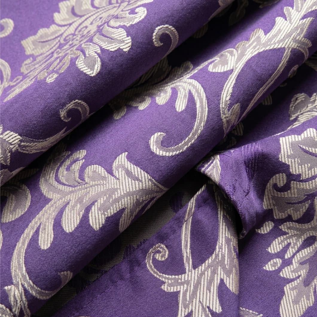 Double Layer Jacquard Blackout Curtains with Waterfall Valance 52x63 Inch – Violet (1 Pair)