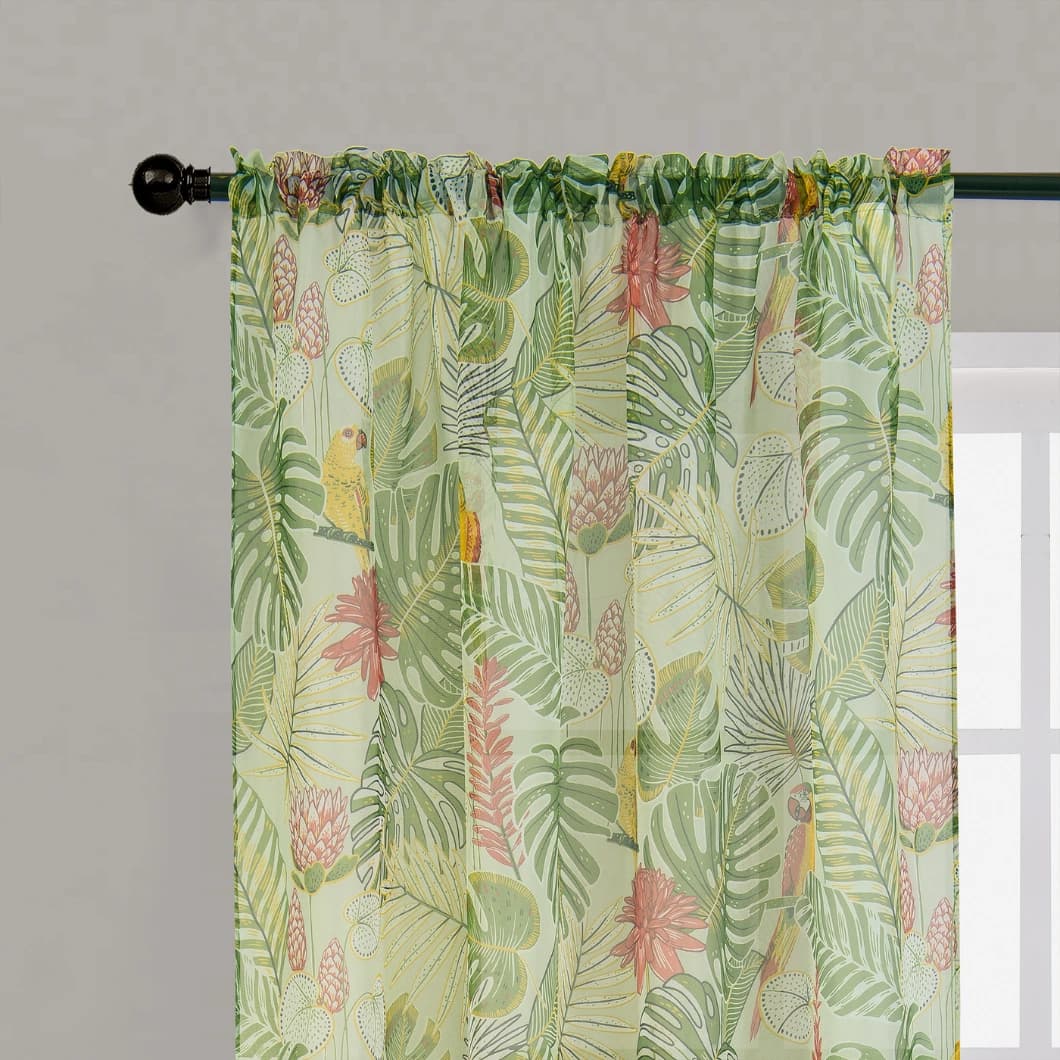 Voile Sheer Rod Pocket Kitchen Curtains 52x63 Green (4 Panels)