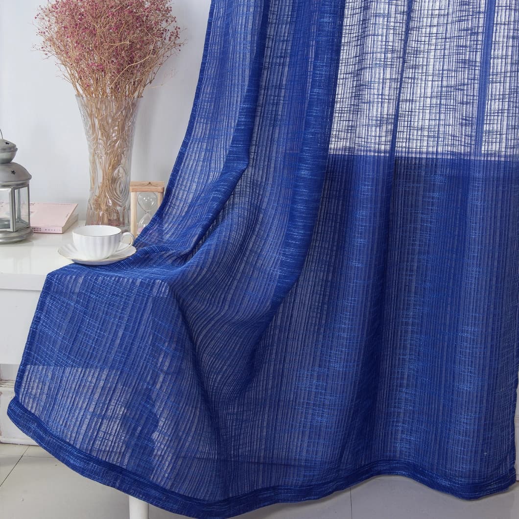 Bohemian Bamboo Gauze Semi Sheer Curtains 52x95 Grommet Navy Blue (1 pair)