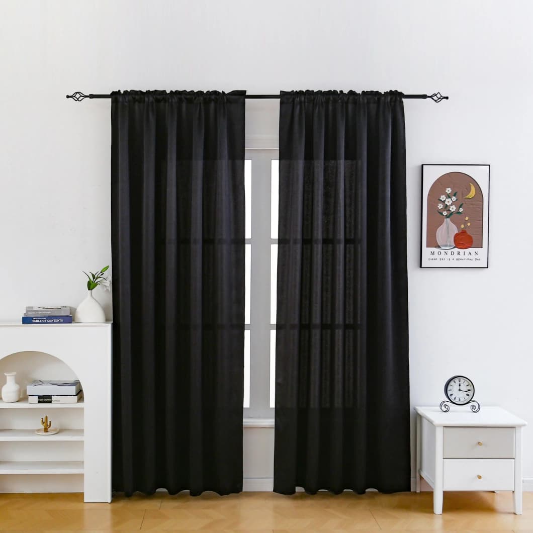 Heavy Crushed Sateen Blackout Grommet Curtain 52x90 Black (1 Pair)