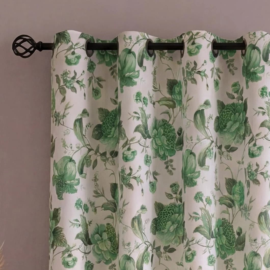 Floral Metallic Printed Full Blackout Grommet Curtains 54x84 Inch – Sage (1 Pair)