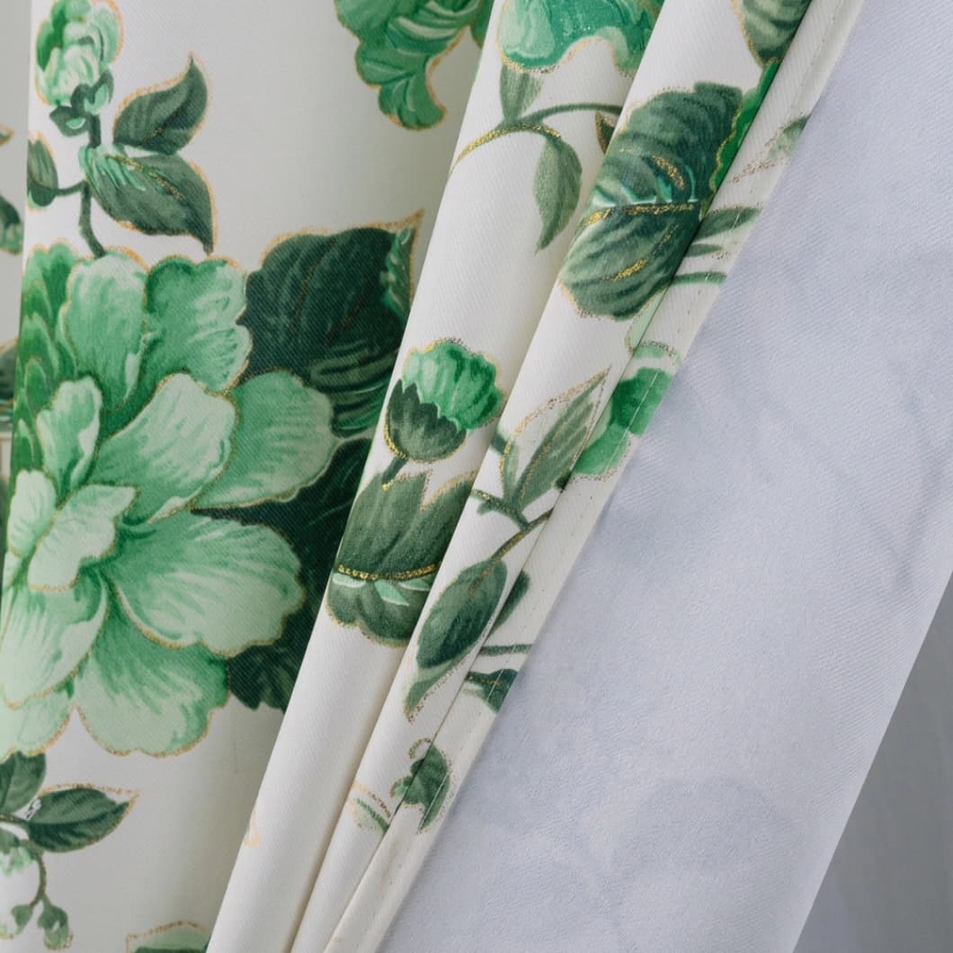 Floral Metallic Printed Full Blackout Grommet Curtains 54x84 Inch – Sage (1 Pair)