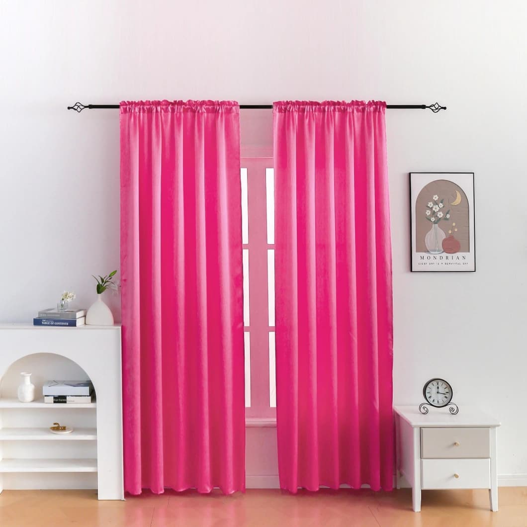Heavy Crushed Sateen Rod Pocket Curtains 52x90 Bright Rose (1 Pair)