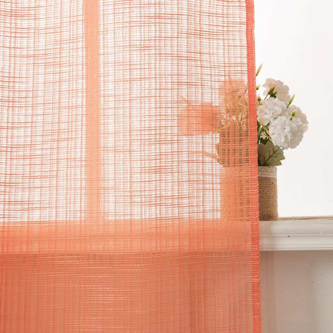 Bohemian Bamboo Gauze Semi Sheer Curtains 52x95 Grommet Peach (1 pair)