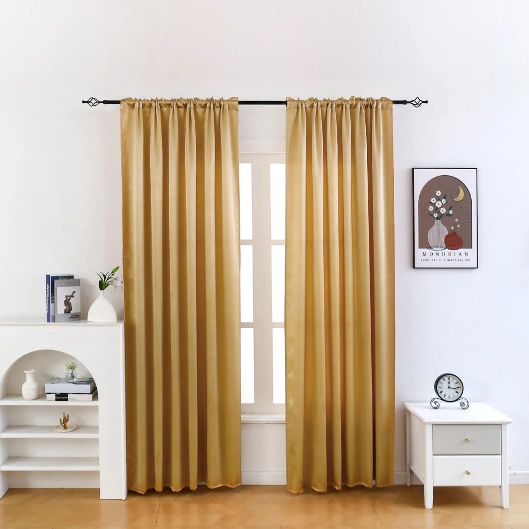 Heavy Crushed Sateen Rod Pocket Curtains 52x90 Gold (1 Pair)
