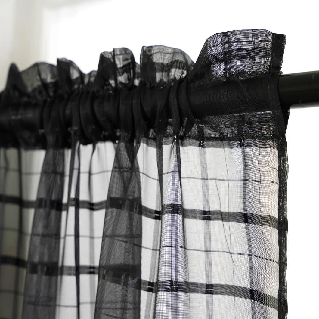 Plaid Voile Sheer Rod Pocket Curtains 52x84 Black (4 Panels)