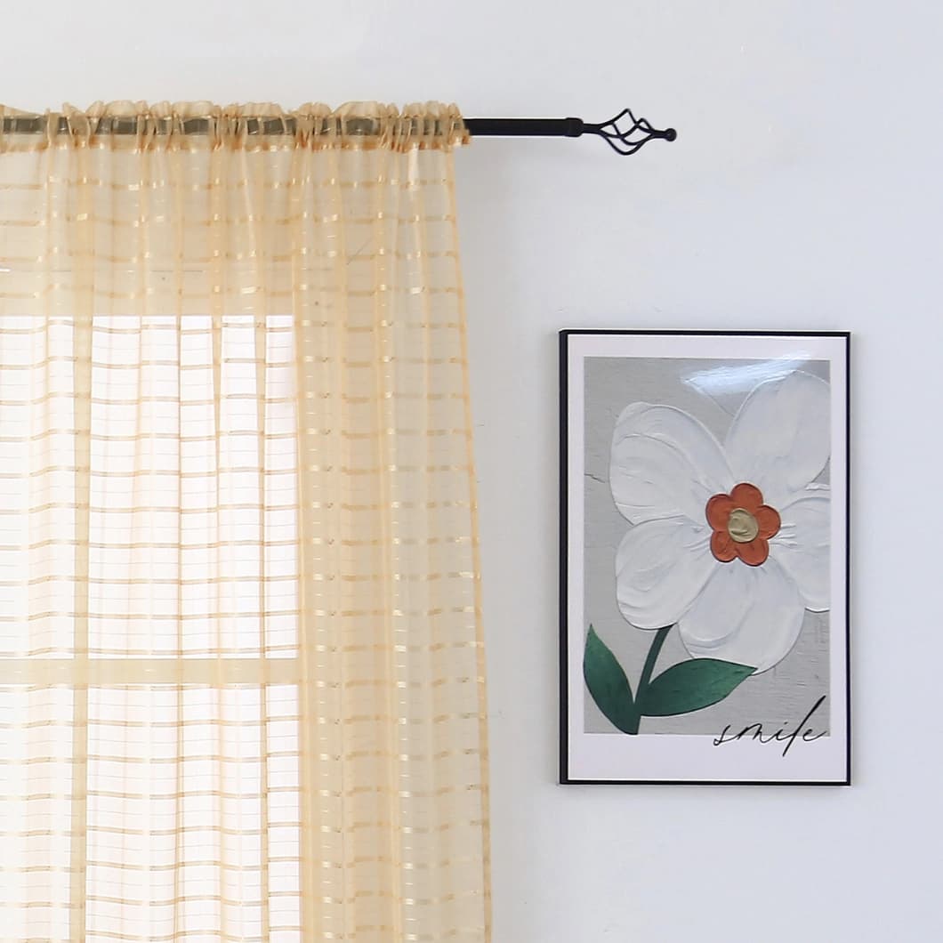 Plaid Voile Sheer Rod Pocket Curtains 52x84 Gold (4 Panels)