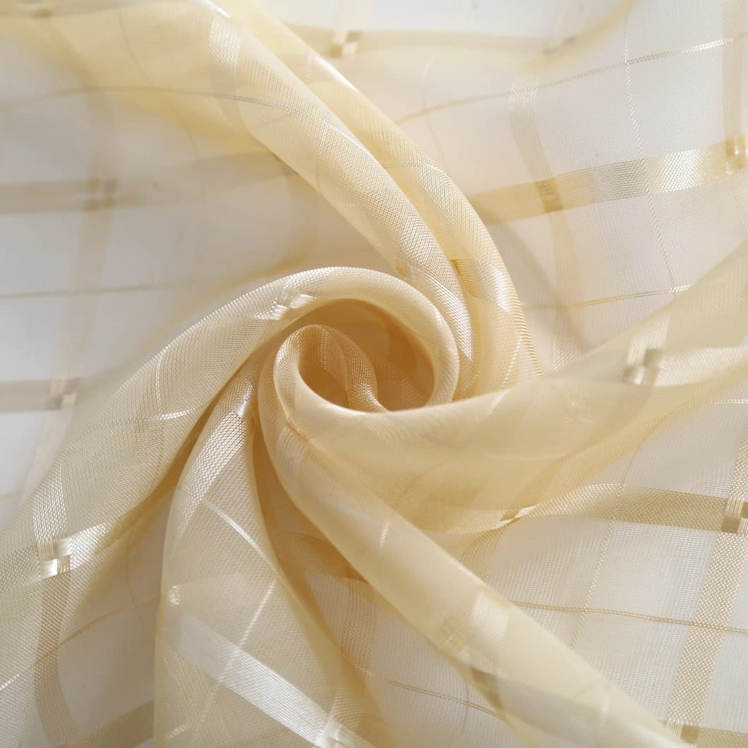 Plaid Voile Sheer Rod Pocket Curtains 52x84 Gold (4 Panels)