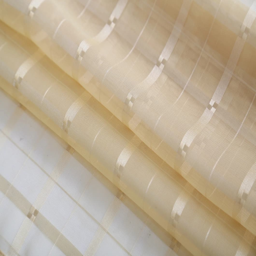 Plaid Voile Sheer Rod Pocket Curtains 52x84 Gold (4 Panels)