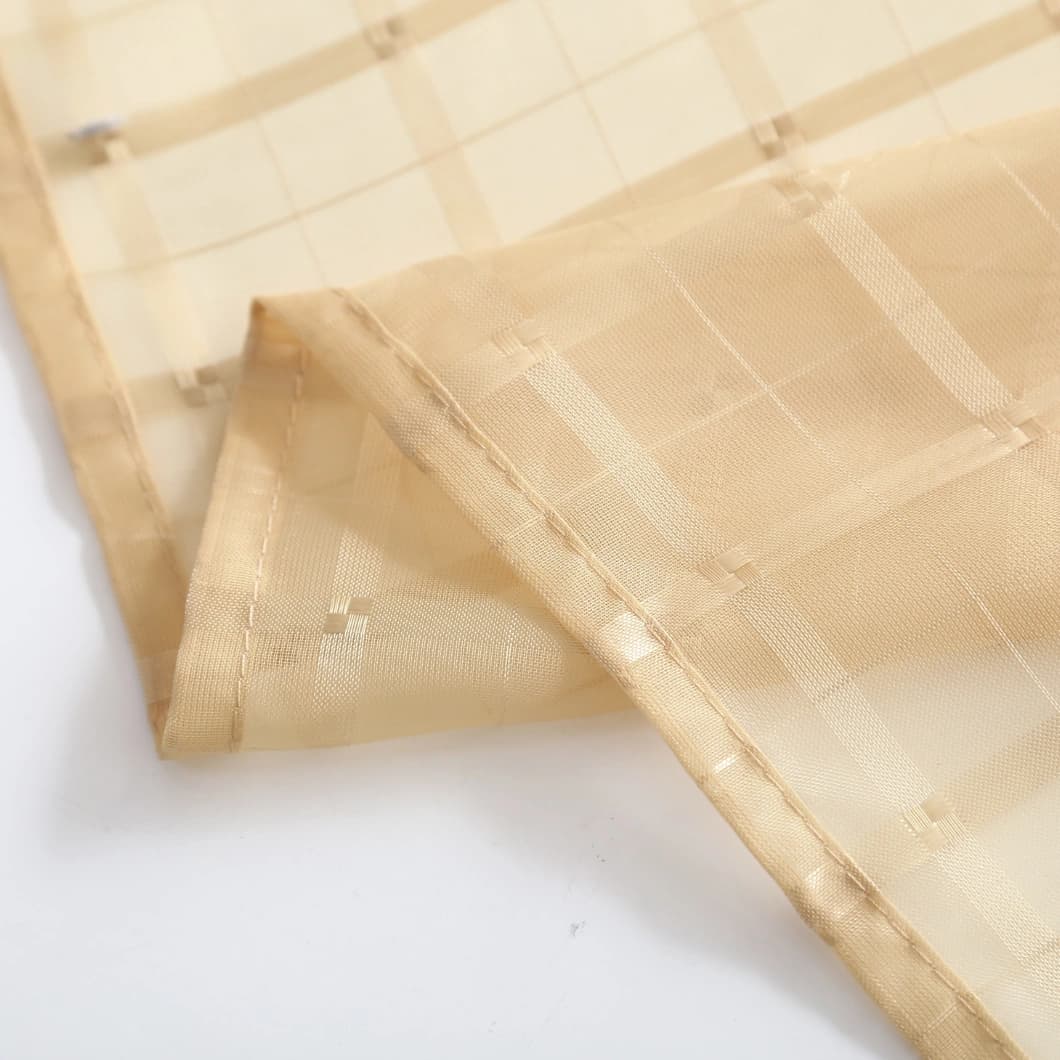 Plaid Voile Sheer Rod Pocket Curtains 52x84 Gold (4 Panels)