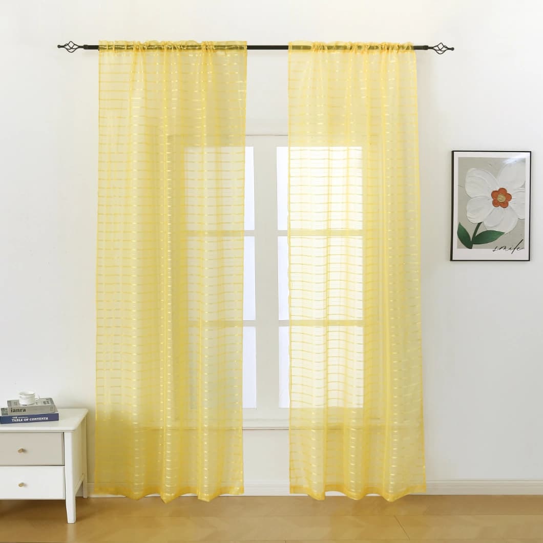 Plaid Voile Sheer Grommet Curtains 52x84 Yellow (4 Panels)