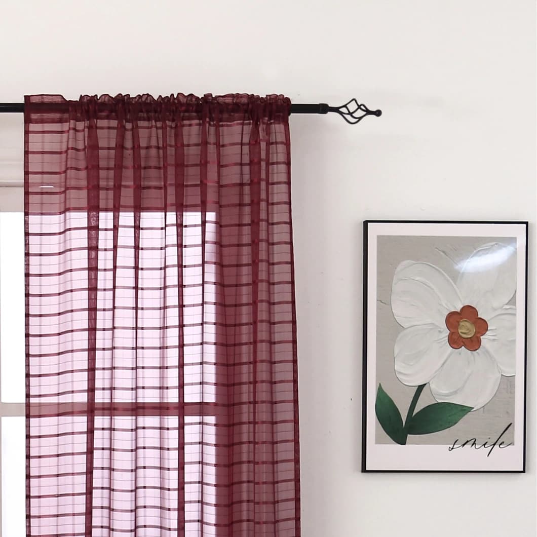 Plaid Voile Rod Pocket Curtains 52x84 Burgundy (4 Panels)