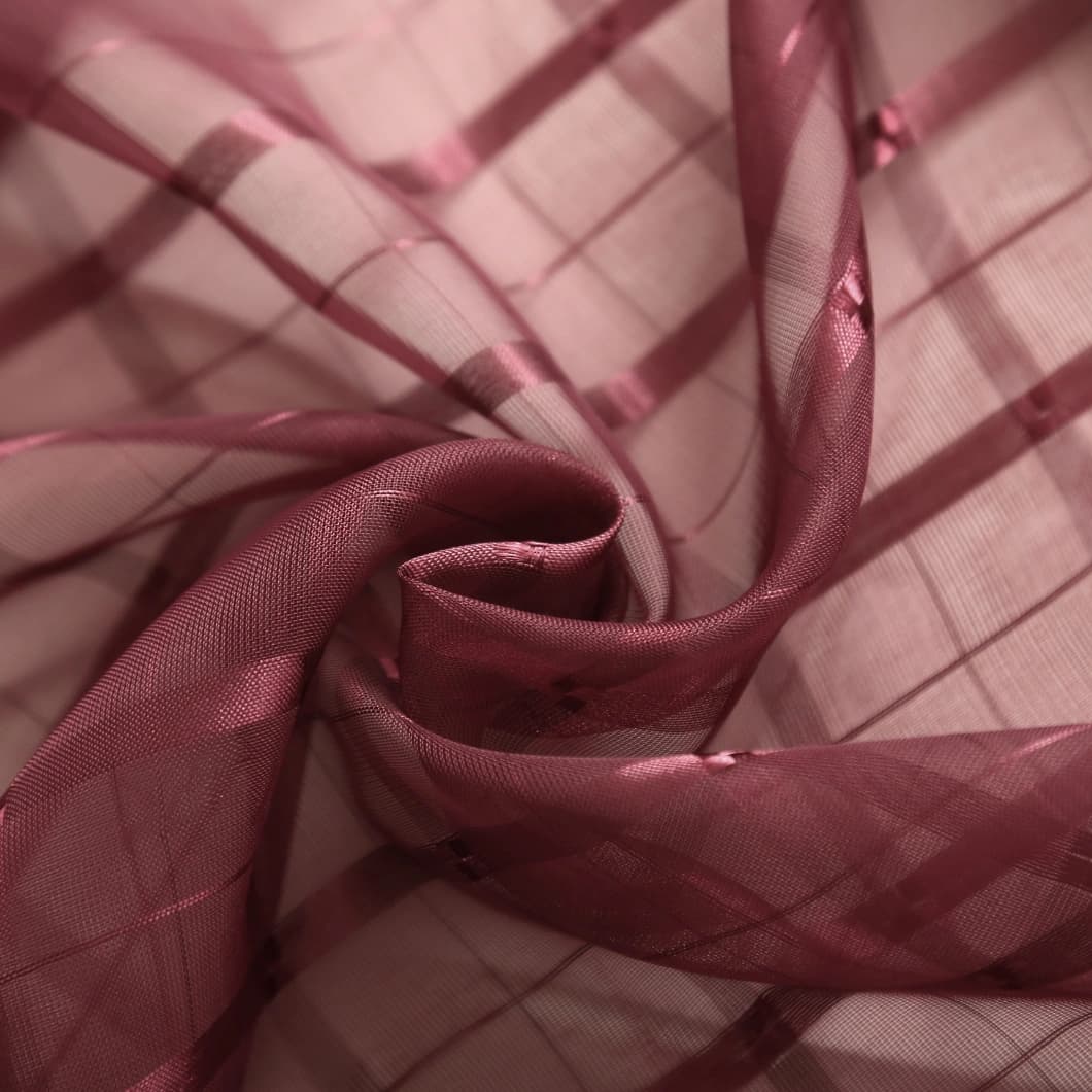 Plaid Voile Rod Pocket Curtains 52x84 Burgundy (4 Panels)